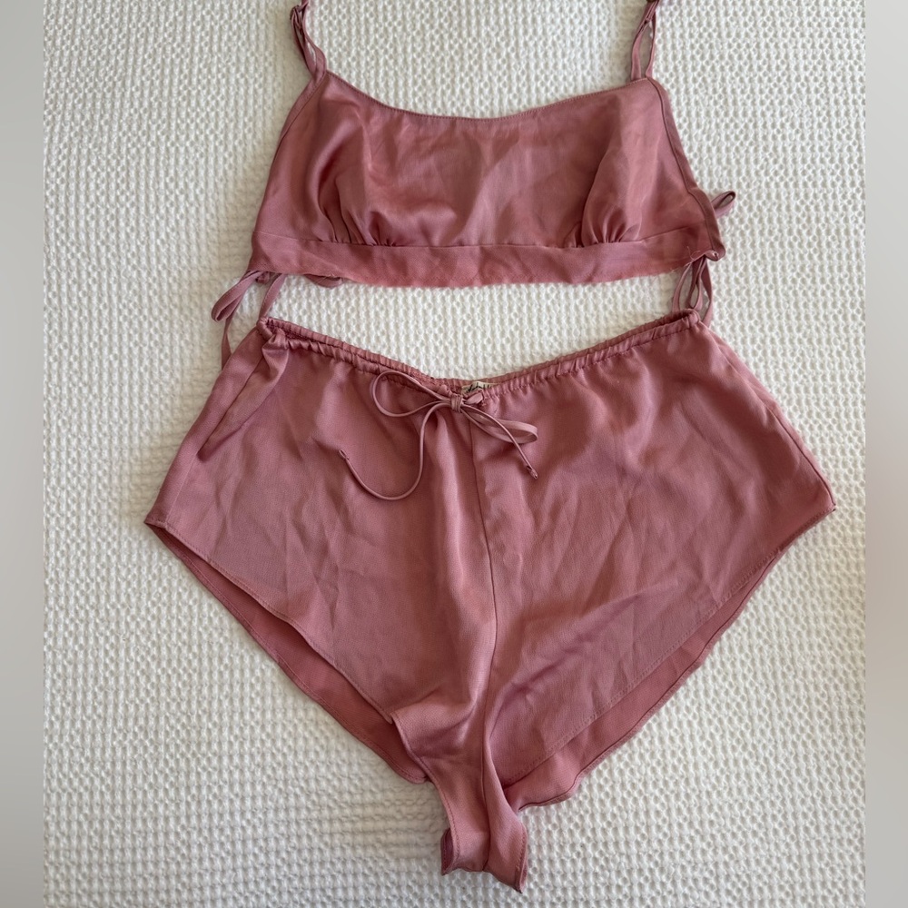 Intimately Free People dusty rose satin crop top and short set - size S